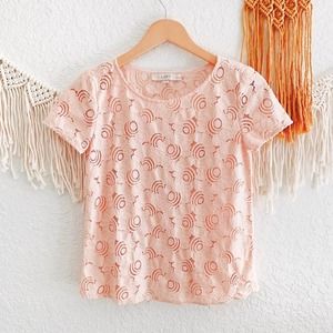 Loft Pink Floral Lace Sheer Overlay Top
